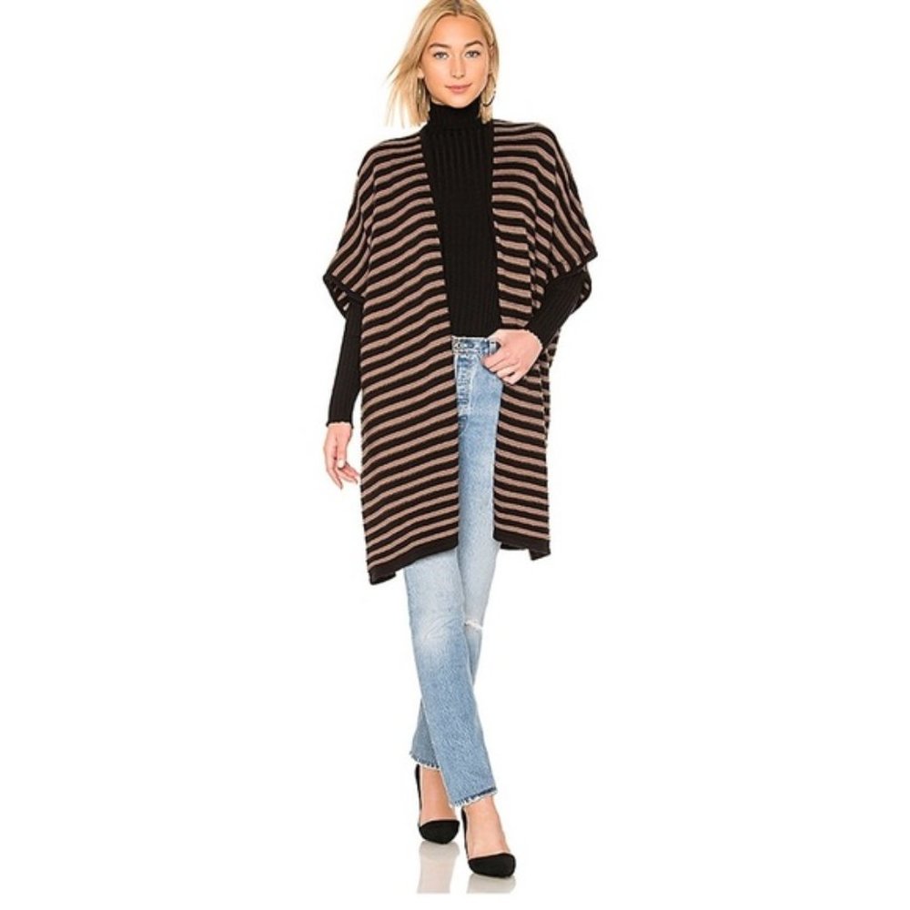 Lovers and Friends Ventura Poncho Striped Cardigan Sweater Beige/Black SMALL NWT